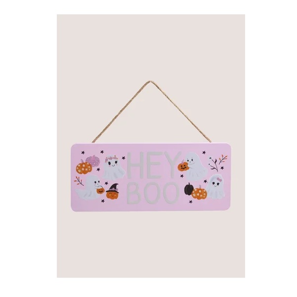 Pink Hey Boo Hanging Sign