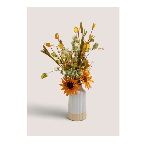 Orange Sunflower In Ribbed Pot
