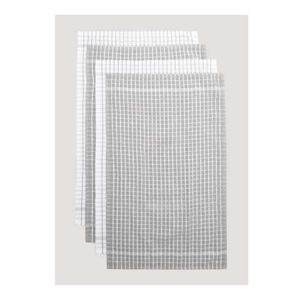 4 Pack Grey Check Terry Tea Towels